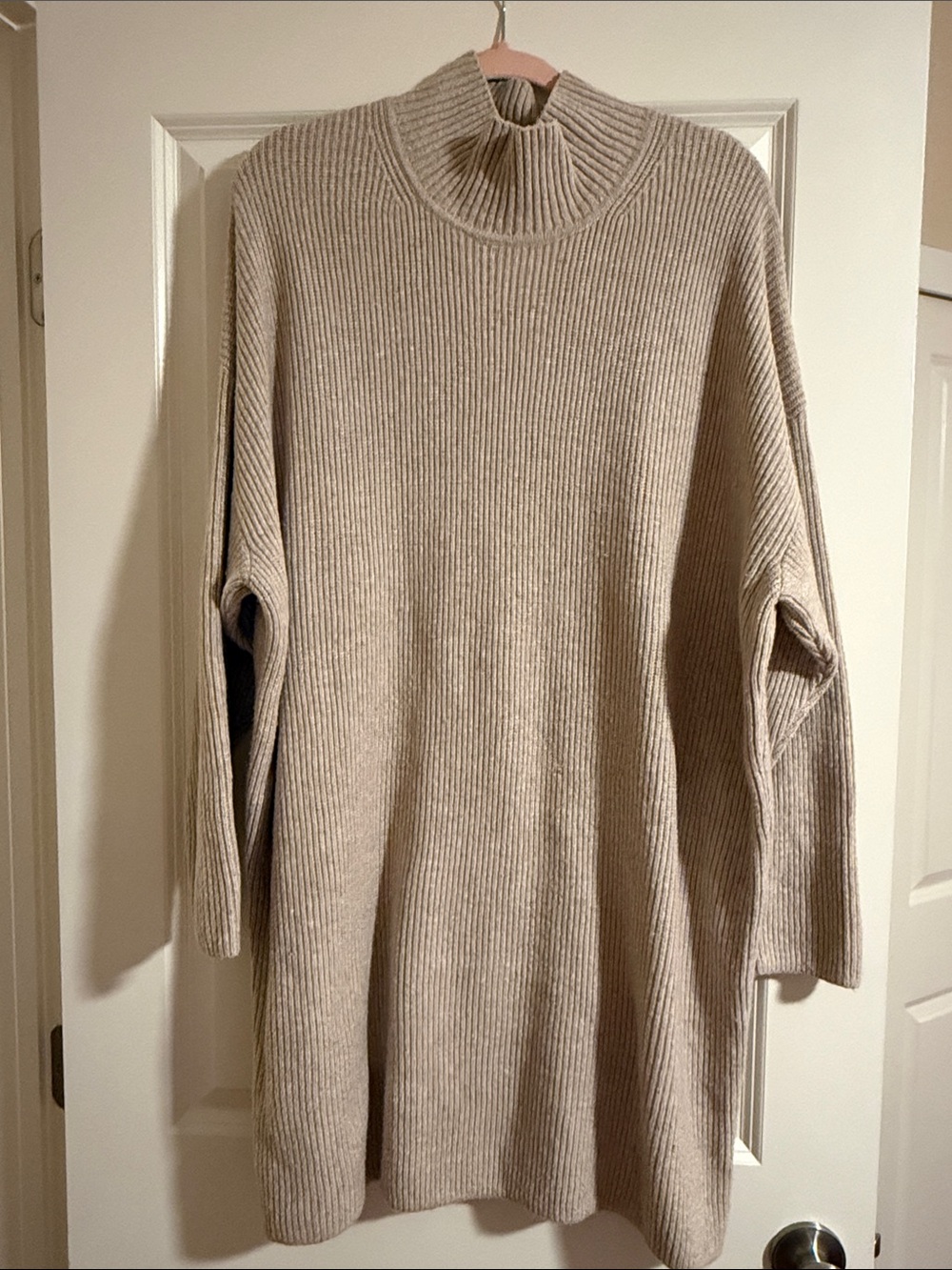 GAP Beige Ribbed Mock Neck Sweater Dress